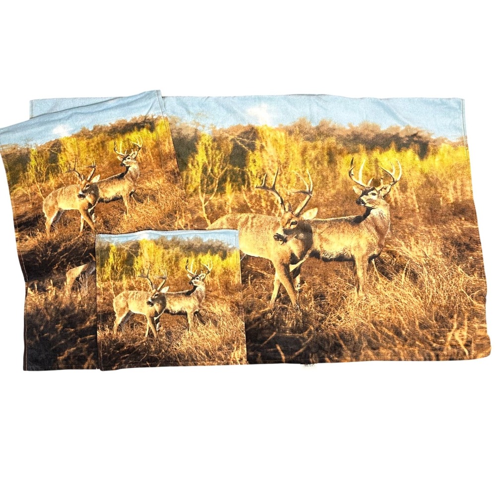 Rare Vintage 90's Hilasal Whitetails Deer Buck Wildlife Cotton Towel Set 4